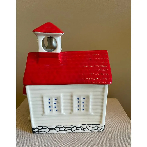 The House of Webster School House Cookie Jar Red Roof Metal Bell - Picture 4 of 7